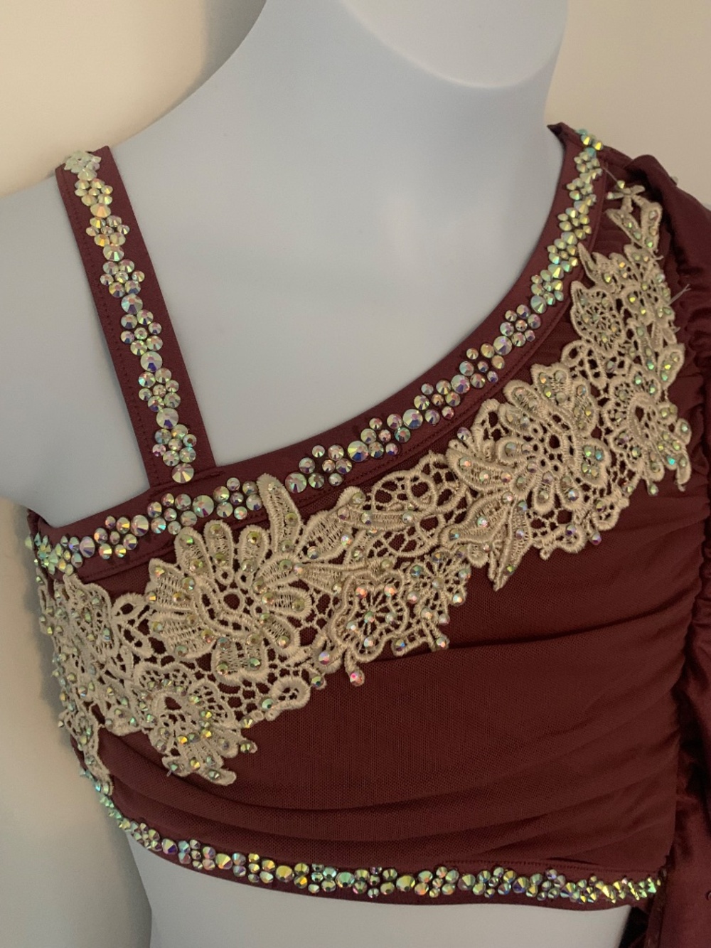Child’s Lyrical Dance Costume: Rosewood Leotard with Rhinestones - Size Medium - Picture 4 of 7
